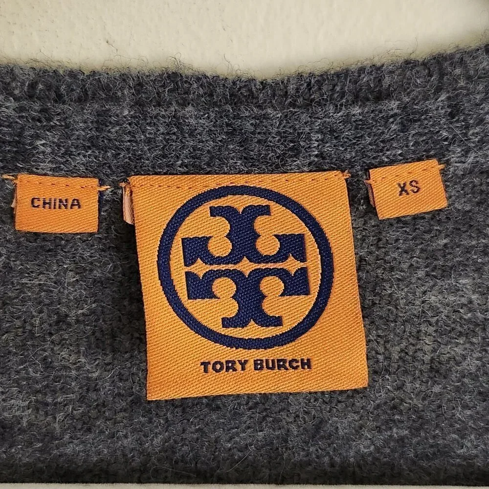 Tory Burch Gamma Sweater Gray Alpaca Blend Removable Studded Neckline Size XS